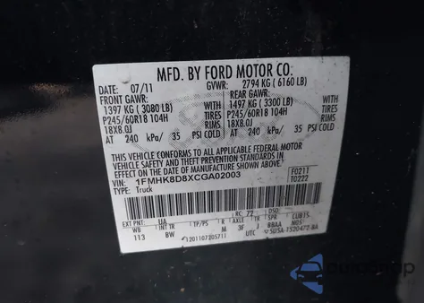 2012 Ford Explorer Xlt from USA, damaged, VIN 1FMHK8D8XCGA02003